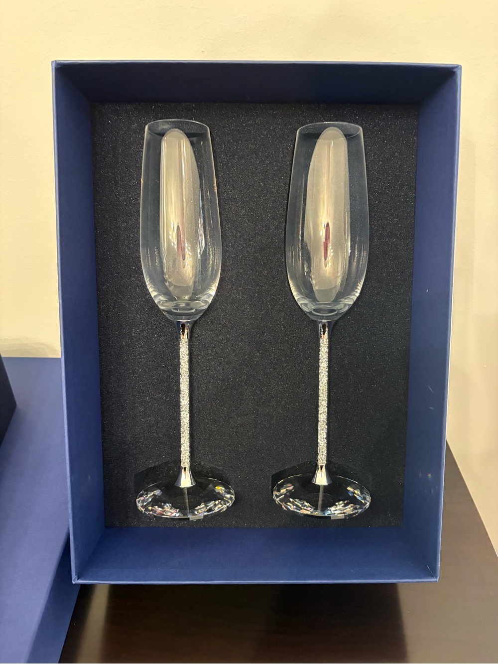 Swarovski Crystal Champagne Flutes with crystal stems - Set of 2